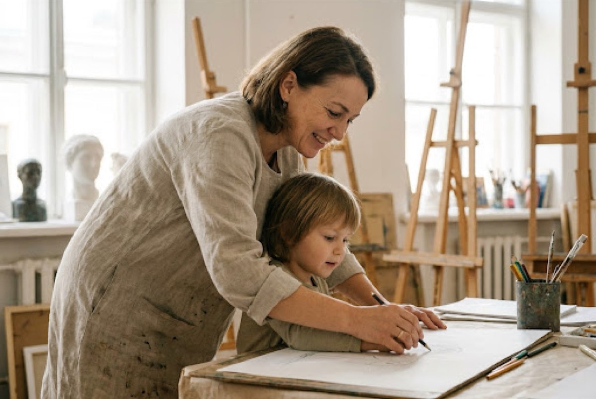 Teacher helping child